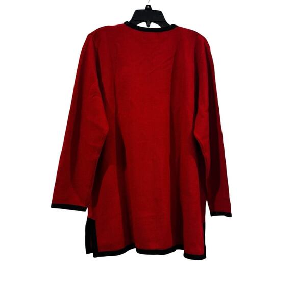 Bob Mackie Wearable Art Women’s Red Cardigan Black Trim Embroidered Dragon: 1X - Picture 4 of 7